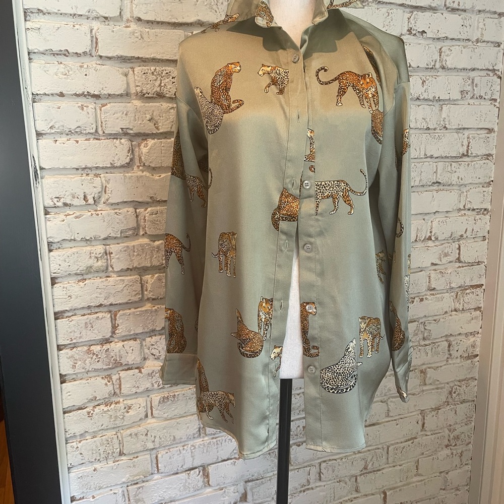 Mazik Sage Green Animal Print Blouse